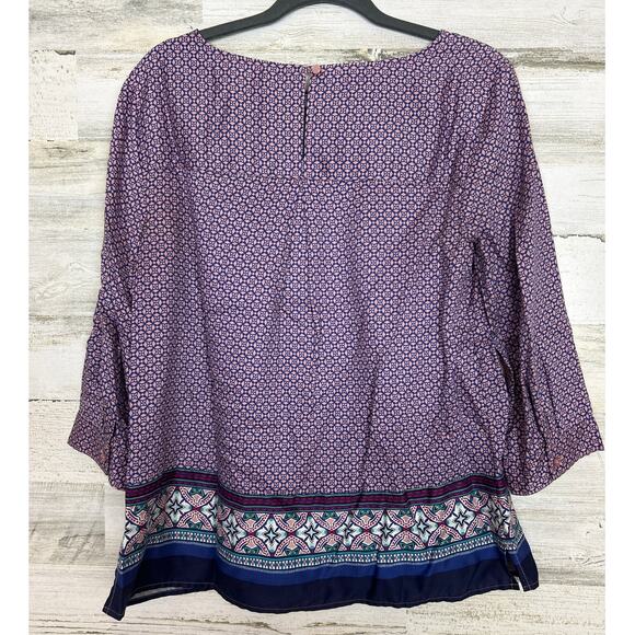 Talbots Women's Small blue pink Boho Tencel 3/4 sleeve lightweight top blouse - Picture 2 of 6
